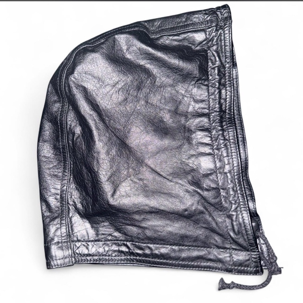 Black Leather Hood with Drawstring